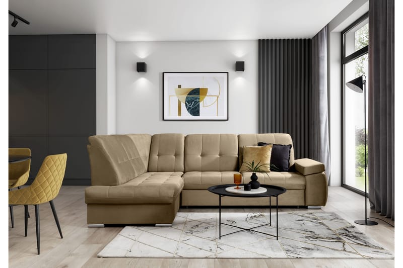 Sovesofa m. Sjeselong Amelya 3-seter - Lysebrun - Møbler - Sofaer - Sovesofaer - Langsgående sovesofa