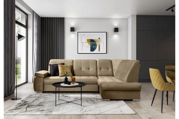Sovesofa m. Sjeselong Amelya 3-seter - Lysebrun - Møbler - Sofaer - Sovesofaer - Langsgående sovesofa
