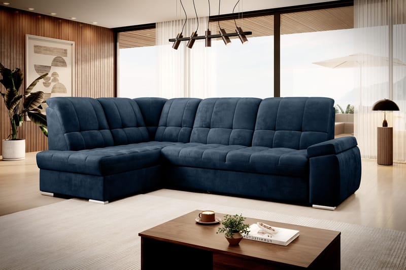 Sovesofa m. Sjeselong Amelya 3-seter - Mørkeblå - Møbler - Sofaer - Sovesofaer - Langsgående sovesofa