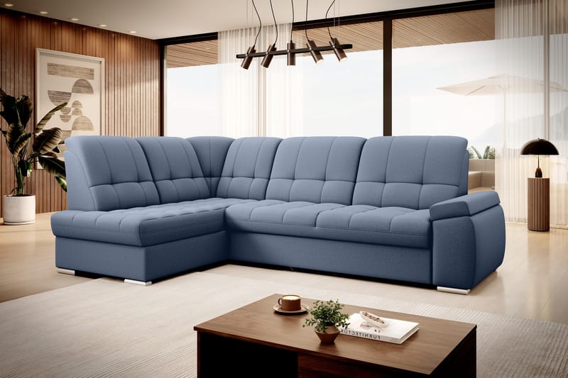 Sovesofa m. Sjeselong Amelya 3-seter - Mørkeblå - Møbler - Sofaer - Sovesofaer - Langsgående sovesofa