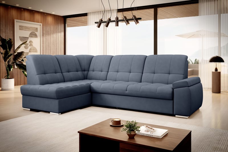 Sovesofa m. Sjeselong Amelya 3-seter - Mørkeblå - Møbler - Sofaer - Sovesofaer - Langsgående sovesofa