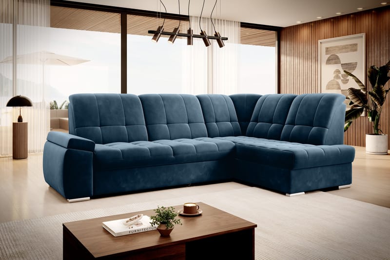 Sovesofa m. Sjeselong Amelya 3-seter - Mørkeblå - Møbler - Sofaer - Sovesofaer - Langsgående sovesofa