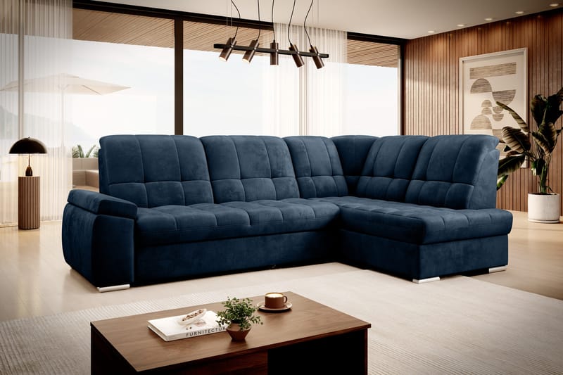 Sovesofa m. Sjeselong Amelya 3-seter - Mørkeblå - Møbler - Sofaer - Sovesofaer - Langsgående sovesofa