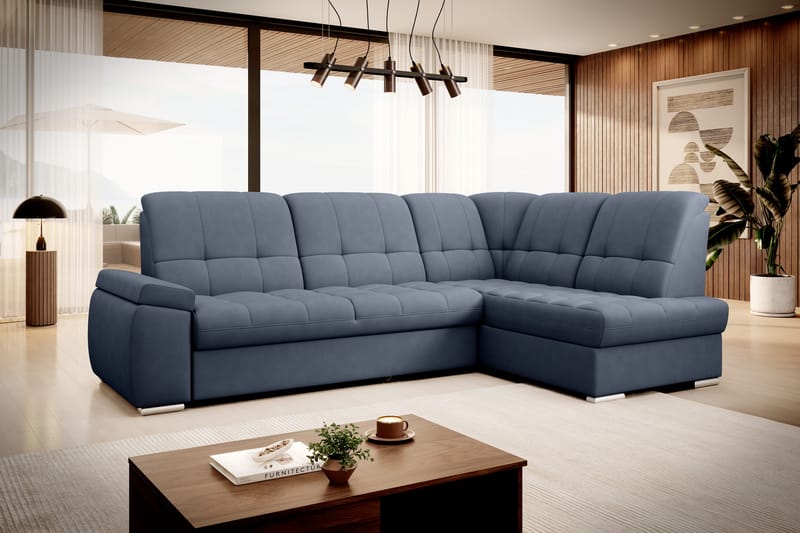 Sovesofa m. Sjeselong Amelya 3-seter - Mørkeblå - Møbler - Sofaer - Sovesofaer - Langsgående sovesofa