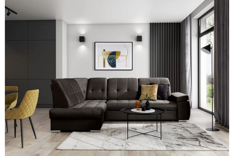 Sovesofa m. Sjeselong Amelya 3-seter - Mørkebrun - Møbler - Sofaer - Sovesofaer - Langsgående sovesofa