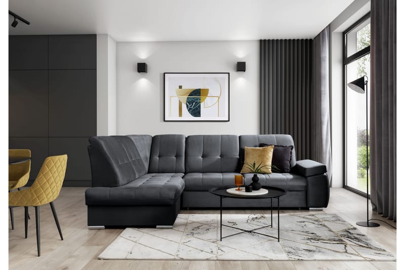 Sovesofa m. Sjeselong Amelya 3-seter - Mørkegrå - Møbler - Sofaer - Sovesofaer - Langsgående sovesofa