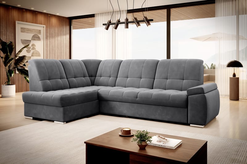 Sovesofa m. Sjeselong Amelya 3-seter - Mørkegrå - Møbler - Sofaer - Sovesofaer - Langsgående sovesofa