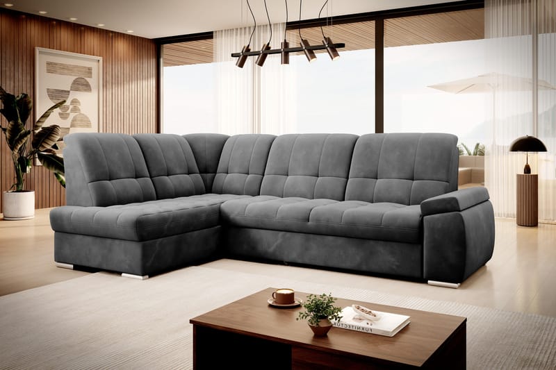 Sovesofa m. Sjeselong Amelya 3-seter - Mørkegrå - Møbler - Sofaer - Sovesofaer - Langsgående sovesofa