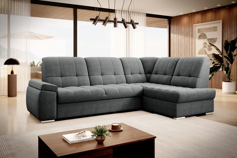 Sovesofa m. Sjeselong Amelya 3-seter - Mørkegrå - Møbler - Sofaer - Sovesofaer - Langsgående sovesofa