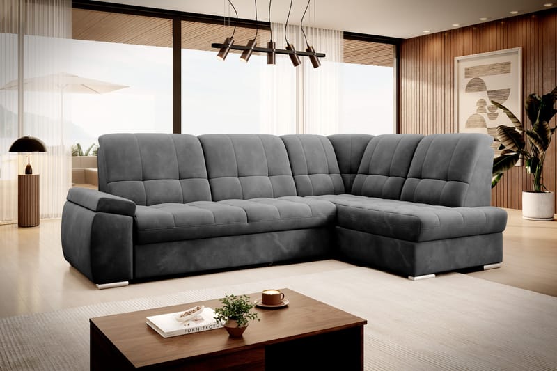 Sovesofa m. Sjeselong Amelya 3-seter - Mørkegrå - Møbler - Sofaer - Sovesofaer - Langsgående sovesofa
