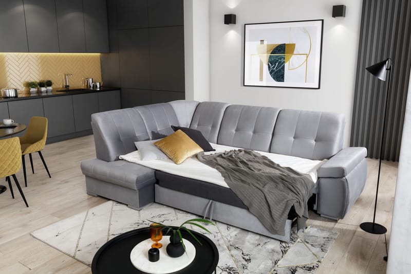 Sovesofa m. Sjeselong Amelya 3-seter - Mørkegrønn - Møbler - Sofaer - Sovesofaer - Langsgående sovesofa