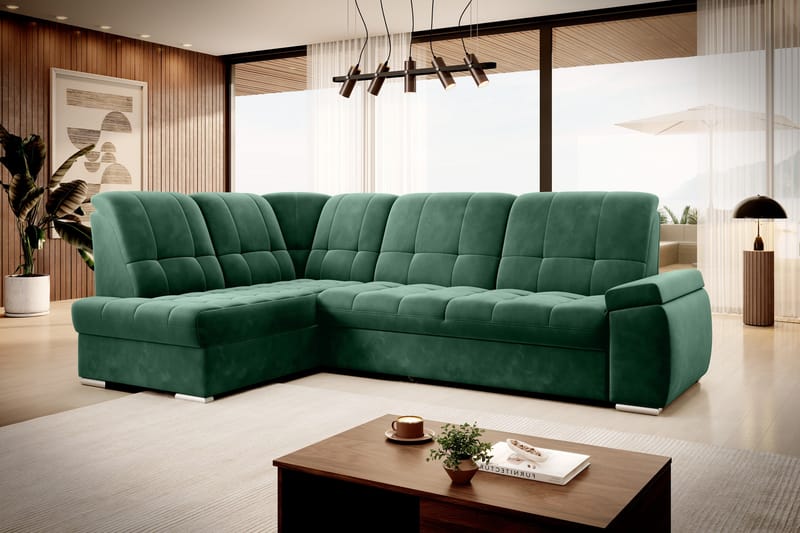 Sovesofa m. Sjeselong Amelya 3-seter - Mørkegrønn - Møbler - Sofaer - Sovesofaer - Langsgående sovesofa