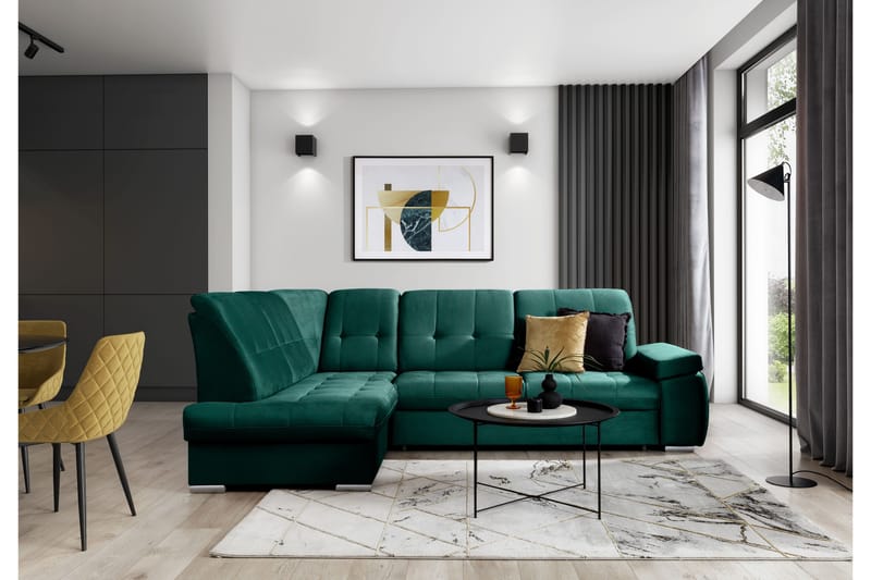 Sovesofa m. Sjeselong Amelya 3-seter - Mørkegrønn - Møbler - Sofaer - Sovesofaer - Langsgående sovesofa