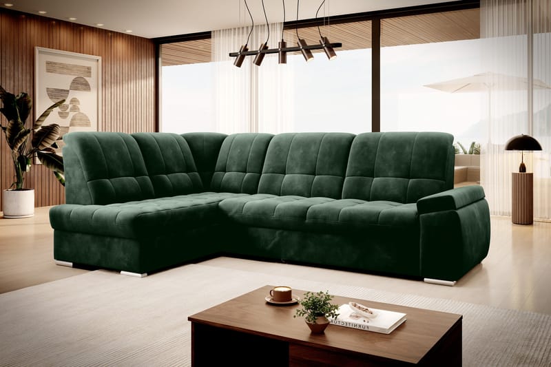 Sovesofa m. Sjeselong Amelya 3-seter - Mørkegrønn - Møbler - Sofaer - Sovesofaer - Langsgående sovesofa