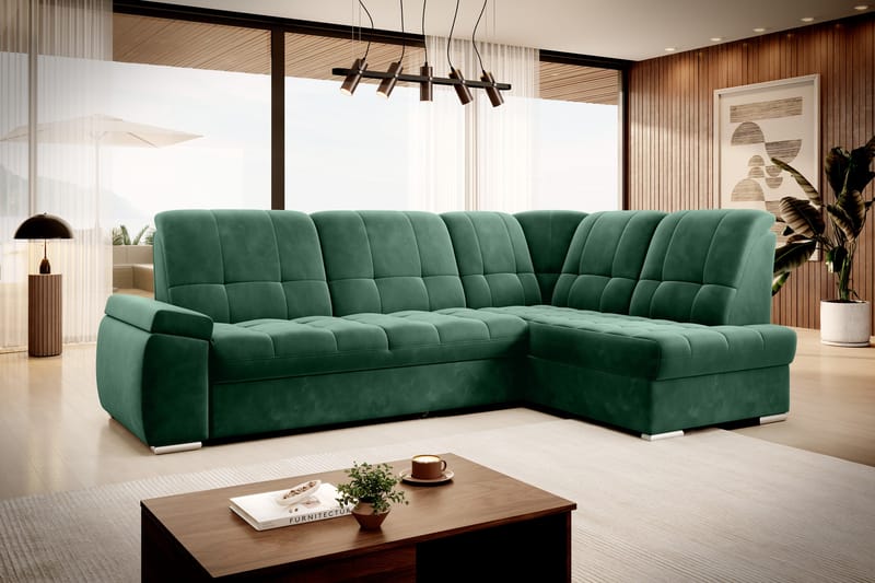 Sovesofa m. Sjeselong Amelya 3-seter - Mørkegrønn - Møbler - Sofaer - Sovesofaer - Langsgående sovesofa