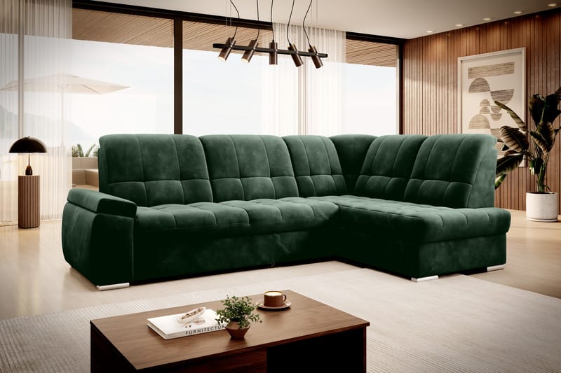 Sovesofa m. Sjeselong Amelya 3-seter - Mørkegrønn - Møbler - Sofaer - Sovesofaer - Langsgående sovesofa