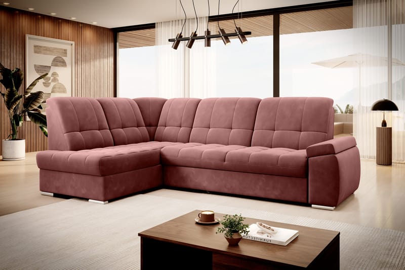 Sovesofa m. Sjeselong Amelya 3-seter - Rosa - Møbler - Sofaer - Sovesofaer - Langsgående sovesofa