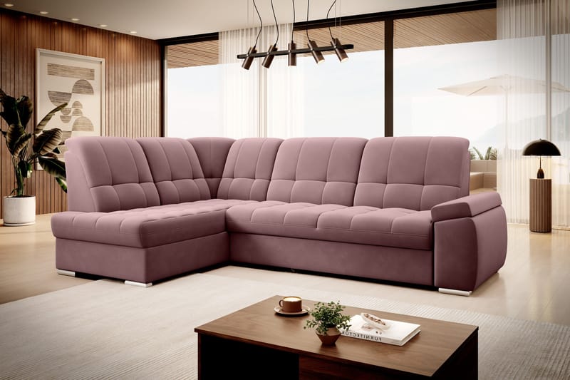 Sovesofa m. Sjeselong Amelya 3-seter - Rosa - Møbler - Sofaer - Sovesofaer - Langsgående sovesofa