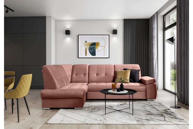 Sovesofa m. Sjeselong Amelya 3-seter - Rosa - Møbler - Sofaer - Sovesofaer - Langsgående sovesofa