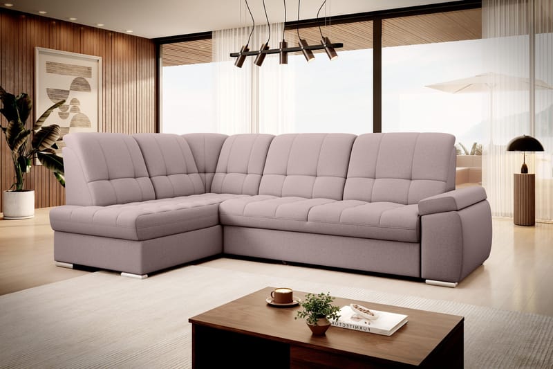 Sovesofa m. Sjeselong Amelya 3-seter - Rosa - Møbler - Sofaer - Sovesofaer - Langsgående sovesofa