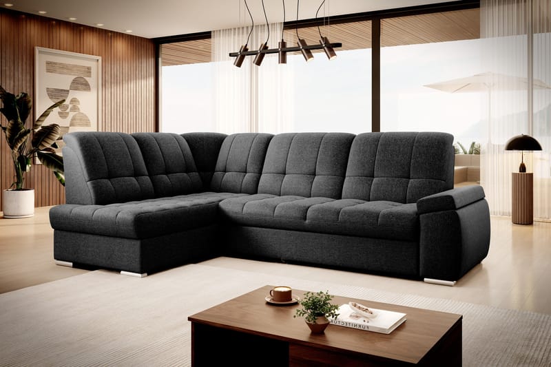 Sovesofa m. Sjeselong Amelya 3-seter - Svart - Møbler - Sofaer - Sovesofaer - Langsgående sovesofa