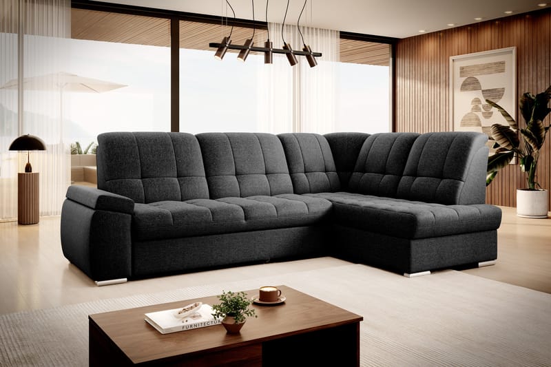 Sovesofa m. Sjeselong Amelya 3-seter - Svart - Møbler - Sofaer - Sovesofaer - Langsgående sovesofa