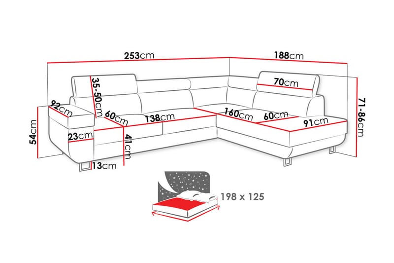 Sovesofa m. Sjeselong Argueso 3-seters L-formet - Grå - Møbler - Sofaer - Sovesofaer - Langsgående sovesofa