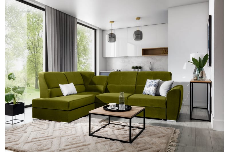 Sovesofa m. Sjeselong Keith 3-seter - Grønn - Møbler - Sofaer - Sovesofaer - Langsgående sovesofa