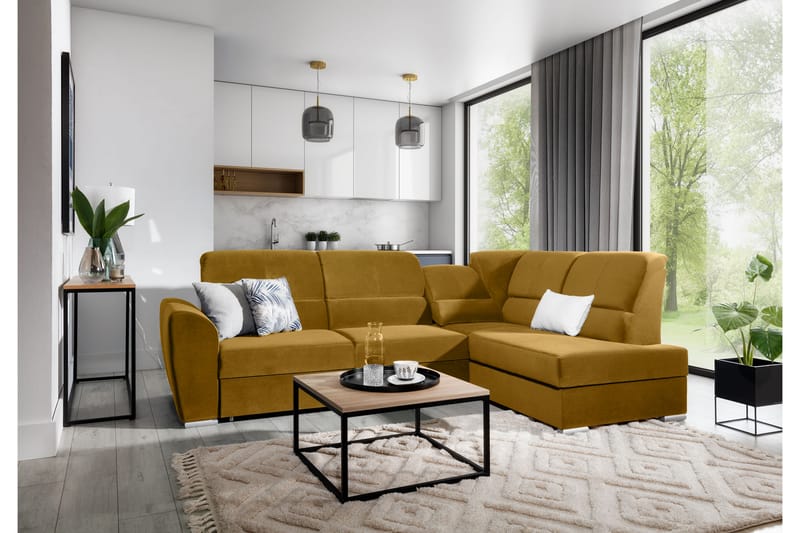 Sovesofa m. Sjeselong Keith 3-seter - Gul - Møbler - Sofaer - Sovesofaer - Langsgående sovesofa