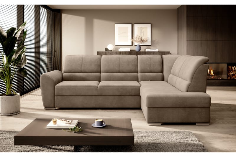 Sovesofa m. Sjeselong Keith 3-seter - Lysebrun - Møbler - Sofaer - Sovesofaer - Langsgående sovesofa