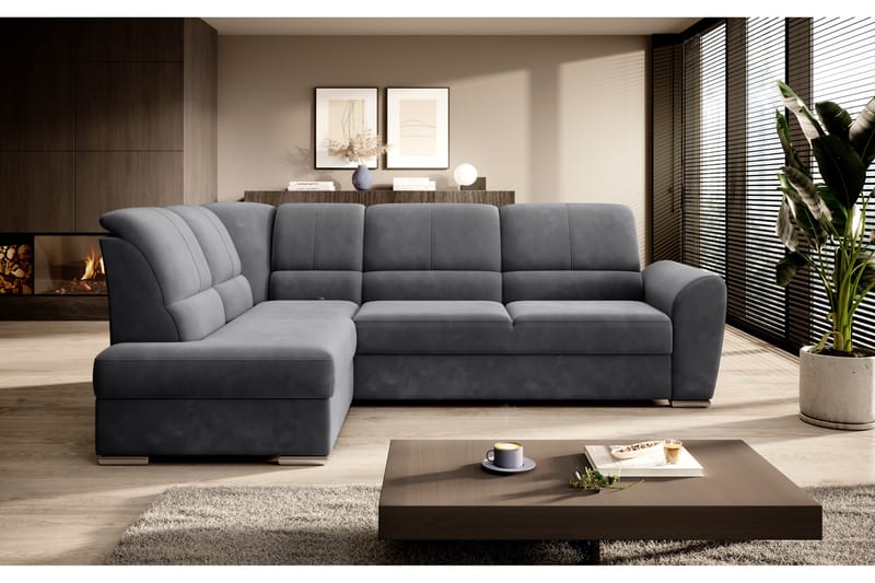 Sovesofa m. Sjeselong Keith 3-seter - Mørkegrå - Møbler - Sofaer - Fløyelssofaer