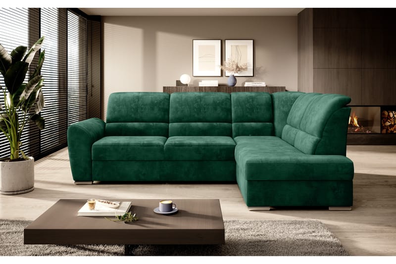 Sovesofa m. Sjeselong Keith 3-seter - Mørkegrønn - Møbler - Sofaer - Sovesofaer - Langsgående sovesofa
