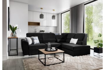 Sovesofa m. Sjeselong Keith 3-seter - Svart - Møbler - Sofaer - Sovesofaer - Langsgående sovesofa