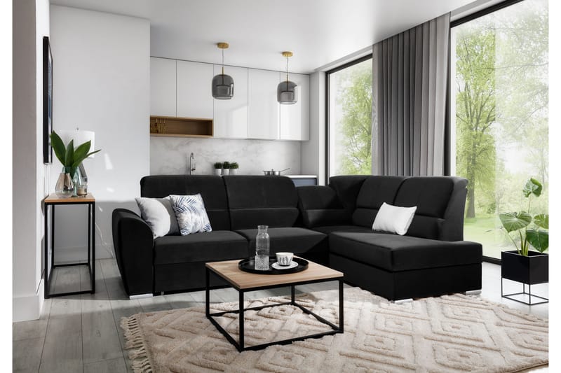 Sovesofa m. Sjeselong Keith 3-seter - Svart - Møbler - Sofaer - Sovesofaer - Langsgående sovesofa