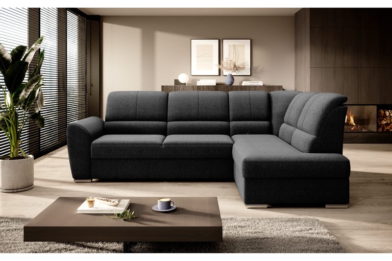 Sovesofa m. Sjeselong Keith 3-seter - Svart - Møbler - Sofaer - Sovesofaer - Langsgående sovesofa