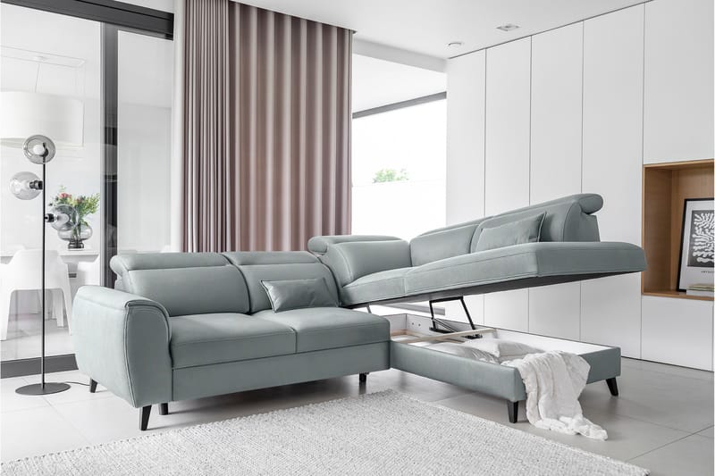 Sovesofa m. Sjeselong Yasmine 3-seter - Blå - Møbler - Sofaer - Sovesofaer - Langsgående sovesofa