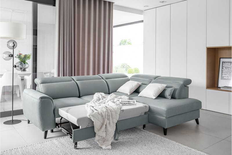 Sovesofa m. Sjeselong Yasmine 3-seter - Blå - Møbler - Sofaer - Sovesofaer - Langsgående sovesofa
