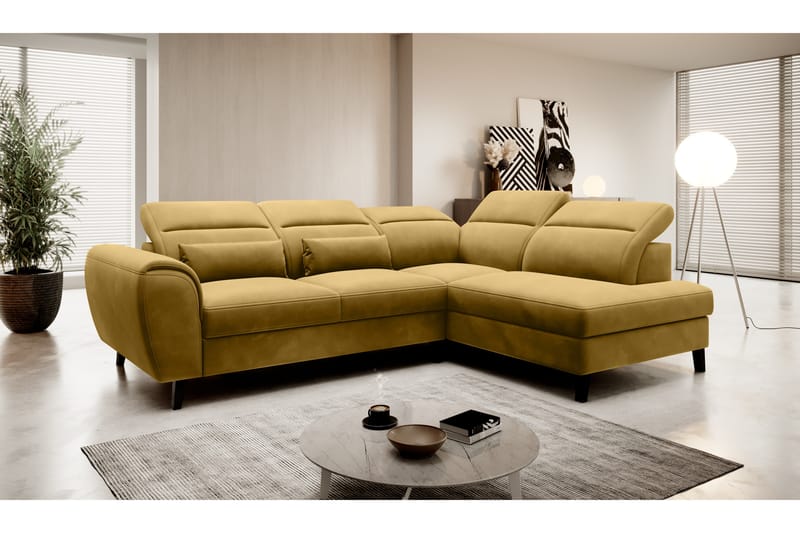 Sovesofa m. Sjeselong Yasmine 3-seter - Gul - Møbler - Sofaer - Fløyelssofaer