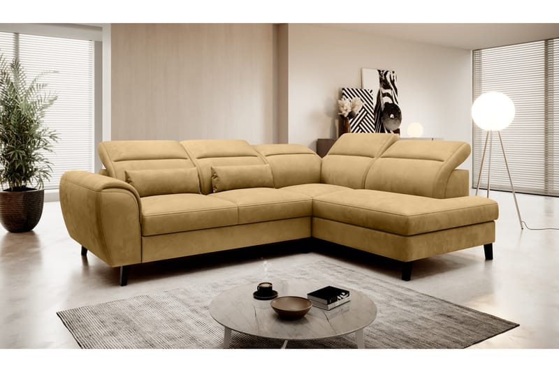 Sovesofa m. Sjeselong Yasmine 3-seter - Gul - Møbler - Sofaer - Sovesofaer - Langsgående sovesofa