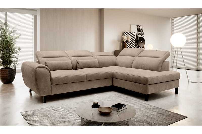 Sovesofa m. Sjeselong Yasmine 3-seter - Lysebrun - Møbler - Sofaer - Sovesofaer - Langsgående sovesofa