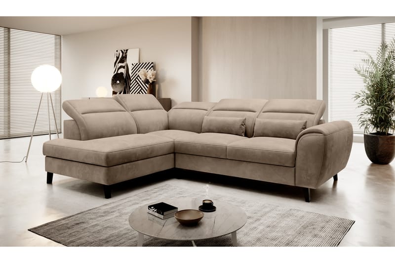 Sovesofa m. Sjeselong Yasmine 3-seter - Lysebrun - Møbler - Sofaer - Sovesofaer - Langsgående sovesofa