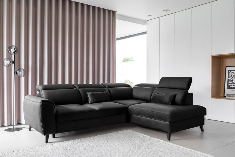 Sovesofa m. Sjeselong Yasmine 3-seter - Svart - Møbler - Sofaer - Sovesofaer - Langsgående sovesofa