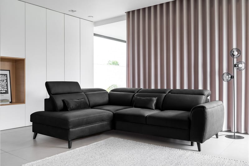 Sovesofa m. Sjeselong Yasmine 3-seter - Svart - Møbler - Sofaer - Sovesofaer - Langsgående sovesofa