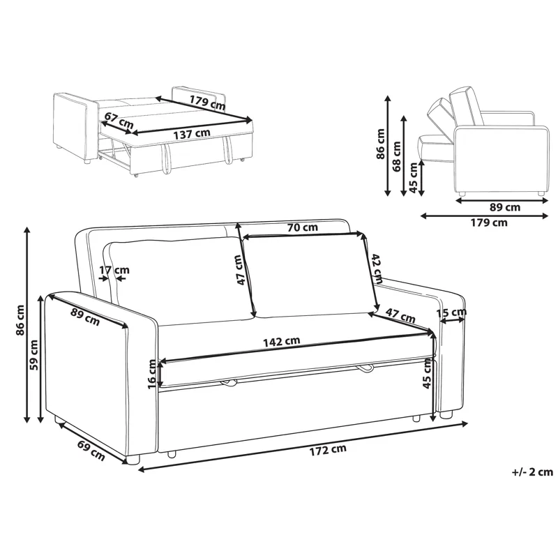2-seters sofa Uttela - Grå - Møbler - Sofaer - Sovesofaer - 2 seters sovesofa