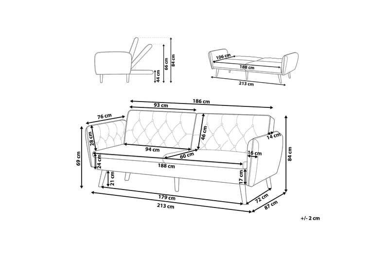 2-seters Sovesofa Keianes - Fløyel/Svart - 2 seters sovesofa