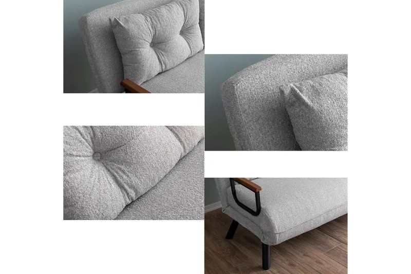 Alfredton 2-seter Utrettbar Sammenleggbar Sovesofa i Bouclé med Metallben - Grå - Møbler - Sofaer - Sovesofaer - 2 seters sovesofa