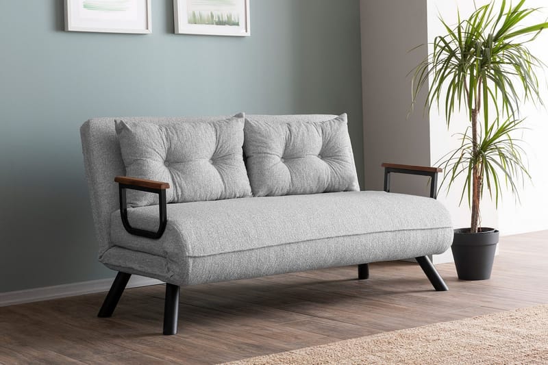 Alfredton 2-seter Utrettbar Sammenleggbar Sovesofa i Bouclé med Metallben - Grå - Møbler - Sofaer - Sovesofaer - 2 seters sovesofa
