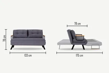 Alfredton Sovesofa 2-seters 120x185 - Grå - Møbler - Sofaer - Sovesofaer - 2 seters sovesofa