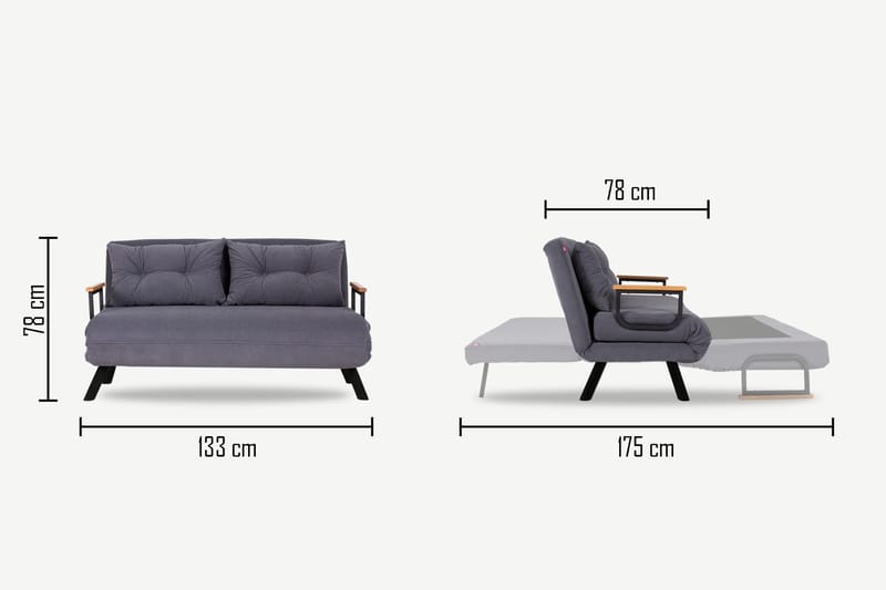 Alfredton Sovesofa 2-seters 120x185 - Grå - Møbler - Sofaer - Sovesofaer - 2 seters sovesofa