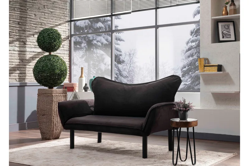 Annabelle 2-seter Foldbar Sovesofa 66x182 cm i Fløyel - Sort - Møbler - Sofaer - Sovesofaer - 2 seters sovesofa